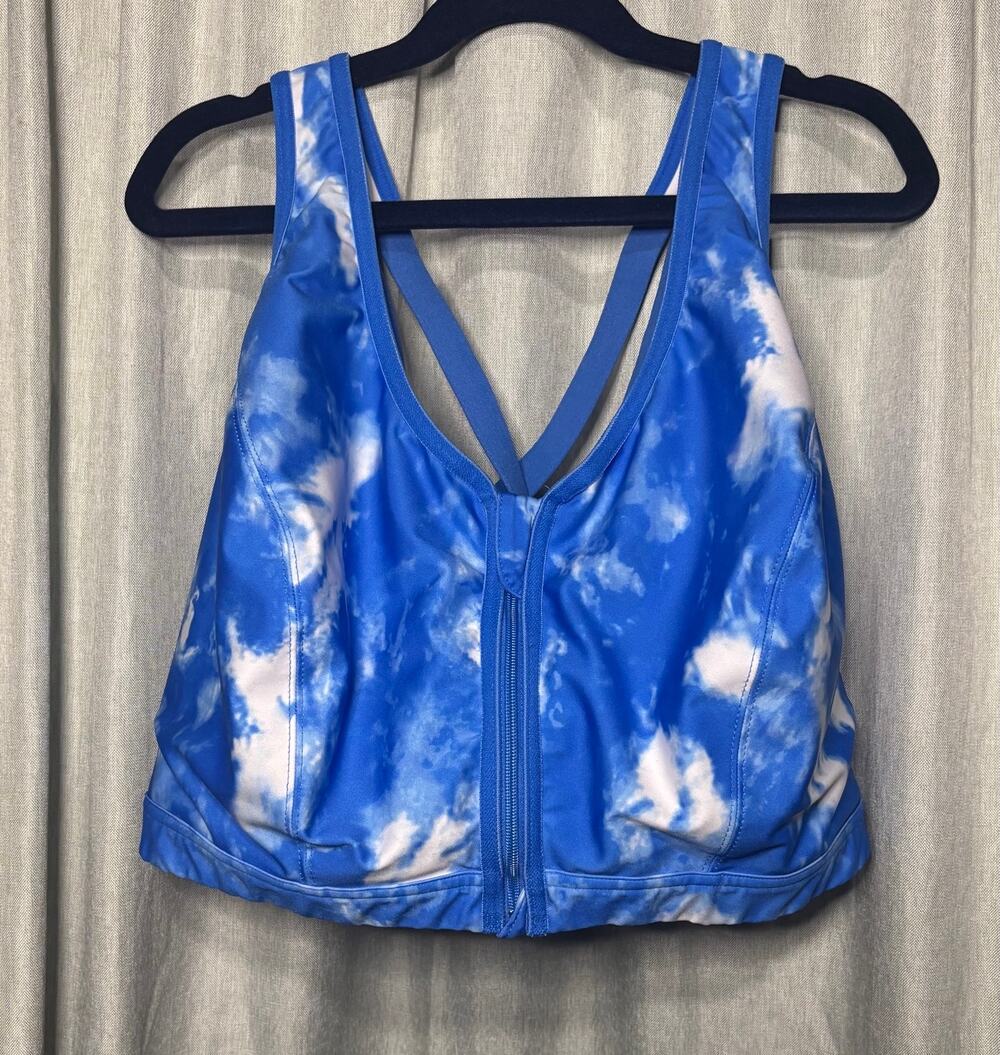 Glamorise Sport 9265 Front Zip High Impact Sports Bra 48F Blue Print Criss Cross